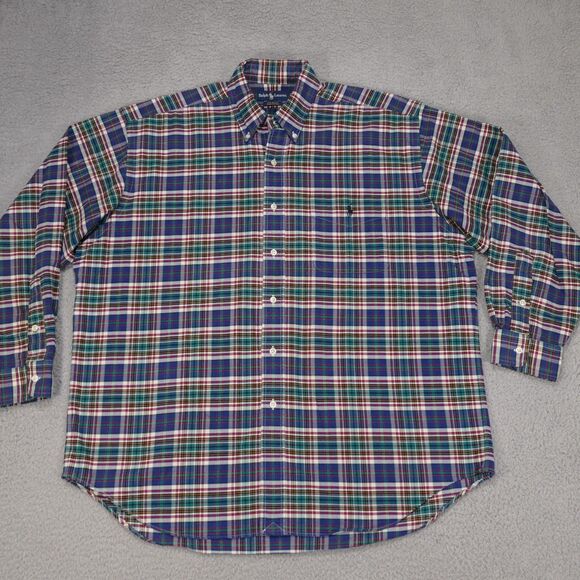 Polo Ralph Lauren Shirt Mens Large Blue Plaid Long Sleeve The Big Shirt Vintage - Picture 7 of 14